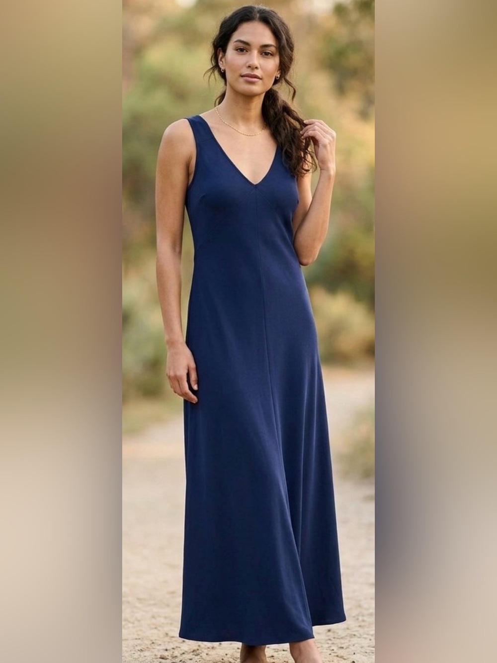 Tahari Navy Sleeveless V-Neck Maxi Dress
